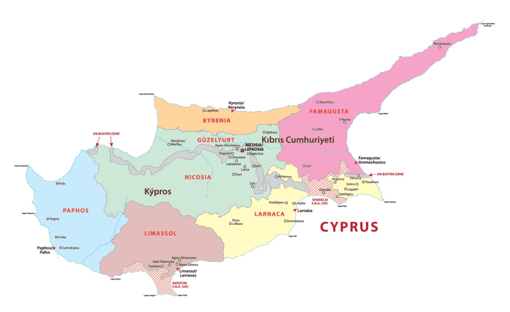 districts of cyprus map - العيش في قبرص: مزايا لا تعد ولا تحصى